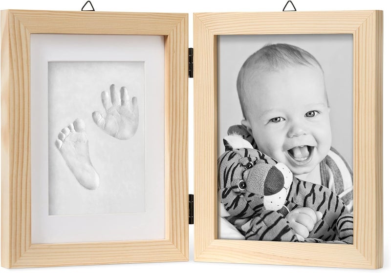 chuckle - Baby Hand & Foot Clay Print Photo Frame Keepsake Kit - Gift for Mothers Day, New Mum and Parents and Newborn Baby Shower Party and Nursery Room Decoration - Pine - Image 1